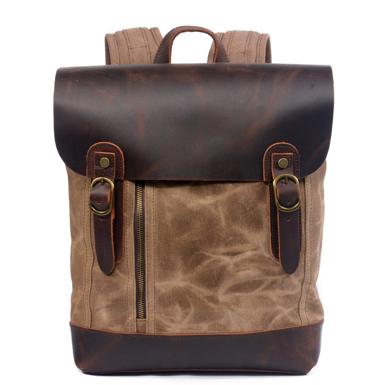 Waterproof Leather Canvas School Backpack 20L