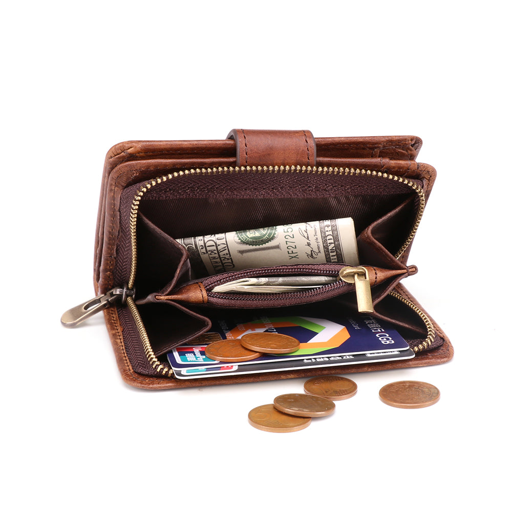 Real Leather Vintage Zip Wallet With Flip ID