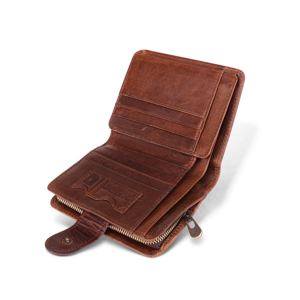 Real Leather Vintage Zip Wallet With Flip ID