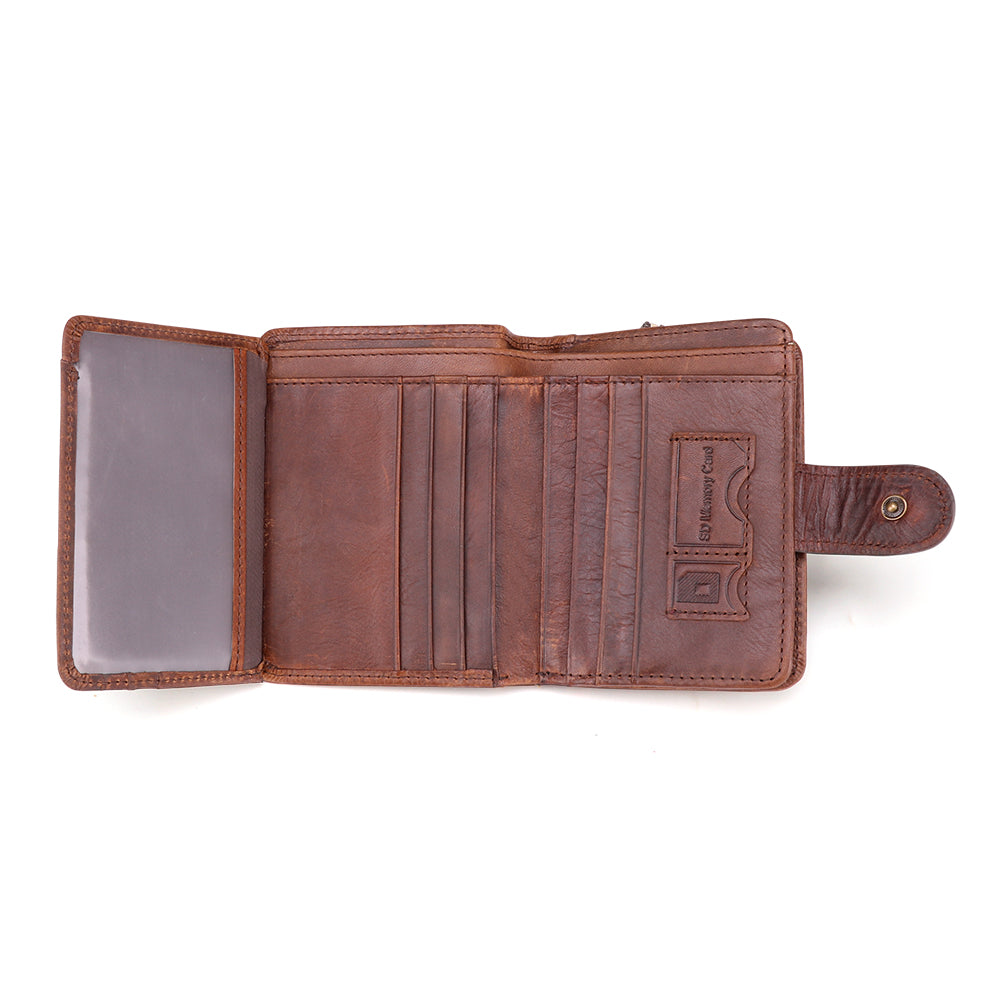 Real Leather Vintage Zip Wallet With Flip ID
