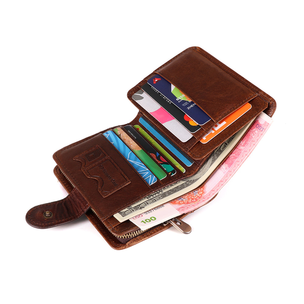 Real Leather Vintage Zip Wallet With Flip ID