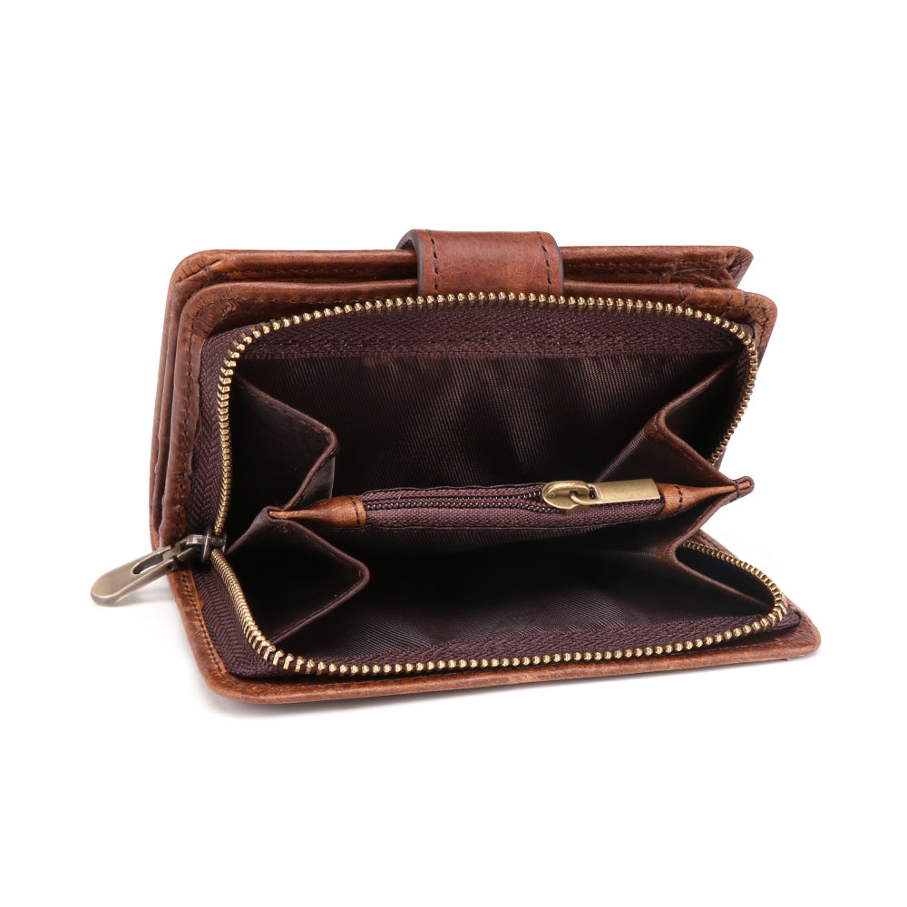 Real Leather Vintage Zip Wallet With Flip ID