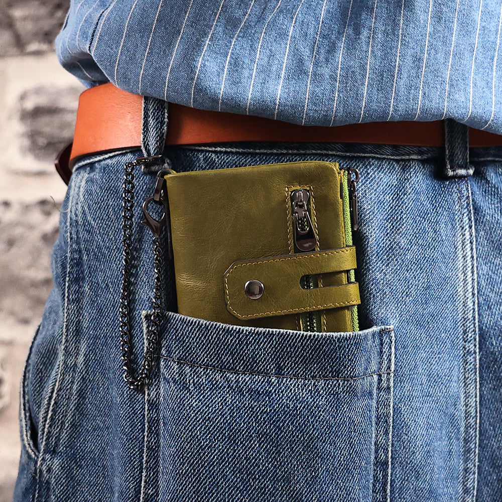 Full Grain Leather Bifold Wallet With Chain