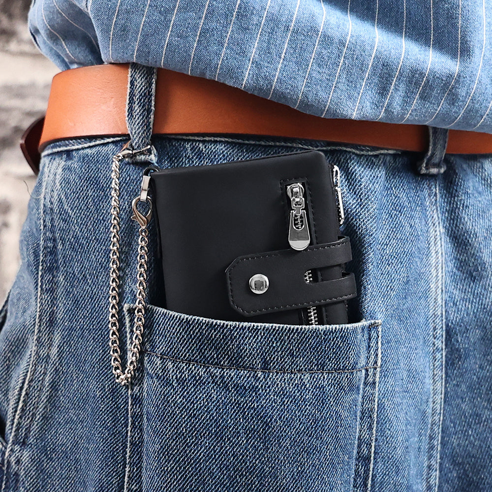 Full Grain Leather Bifold Wallet With Chain