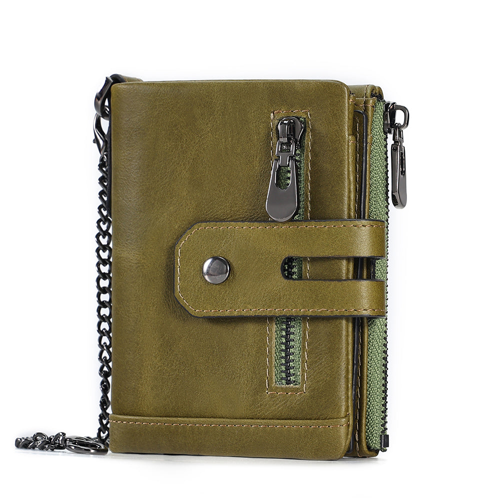 Full Grain Leather Bifold Wallet With Chain