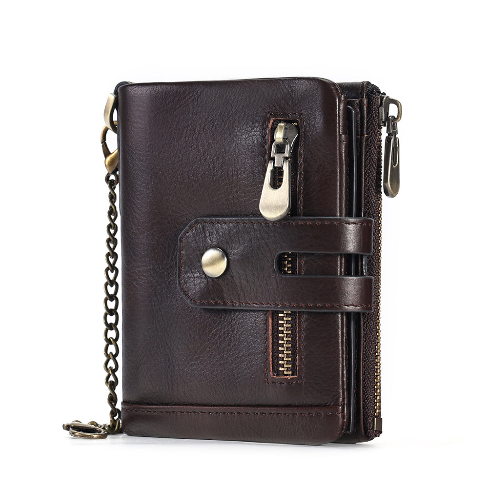 Full Grain Leather Bifold Wallet With Chain