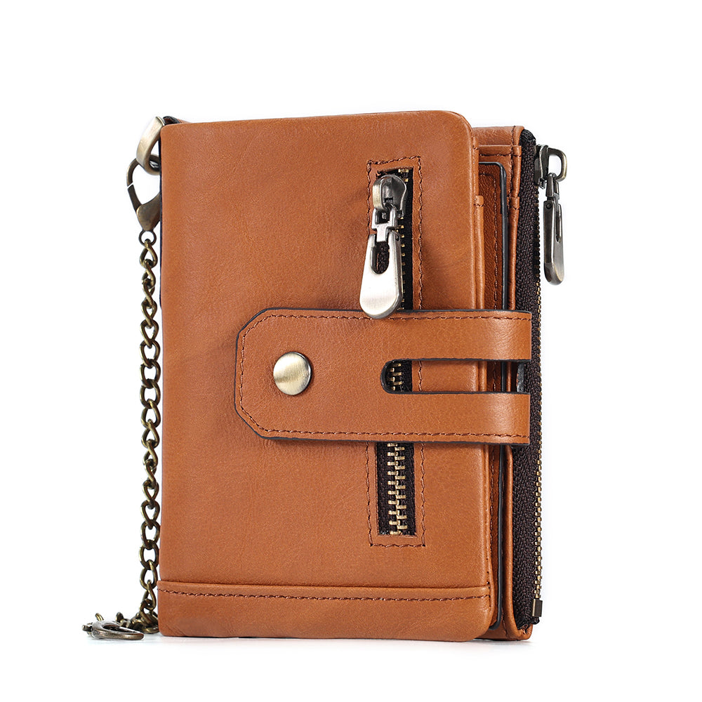 Full Grain Leather Bifold Wallet With Chain