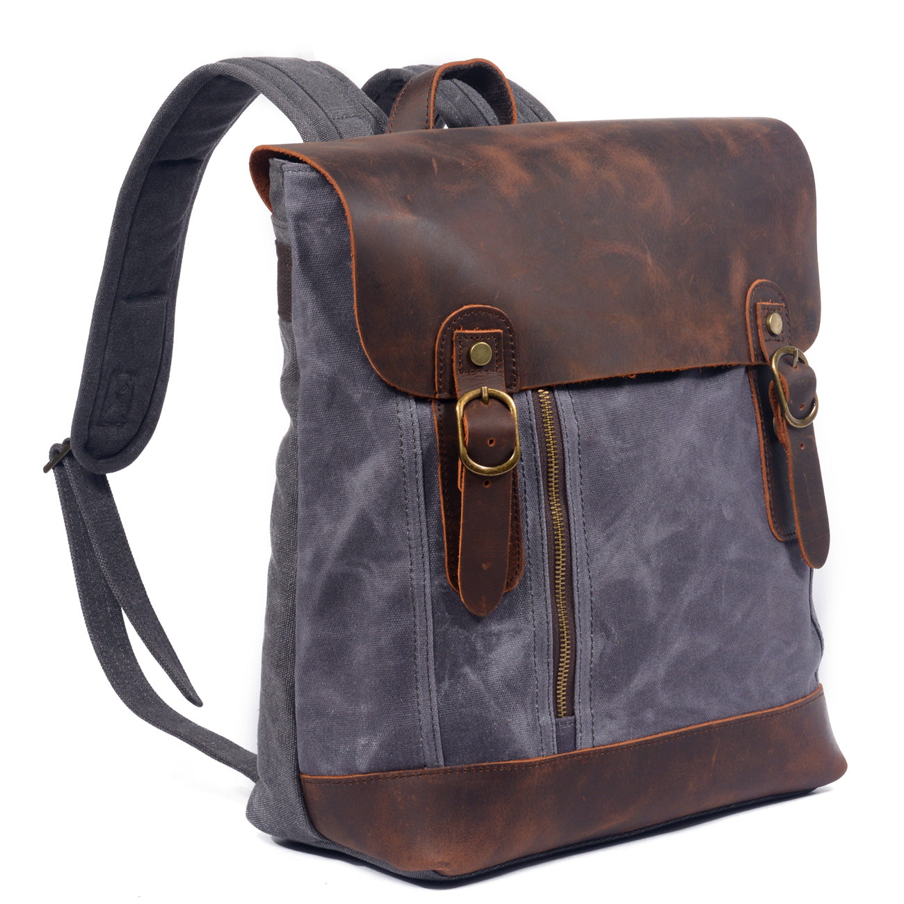 Waterproof Leather Canvas School Backpack 20L
