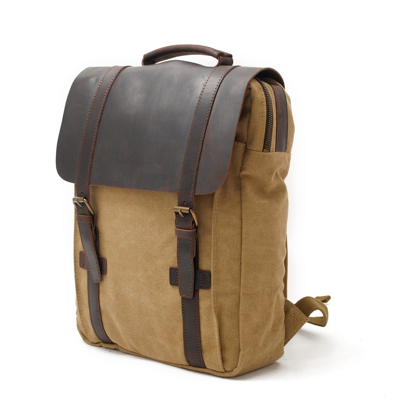 Vintage Leather Canvas Laptop Backpack 18L