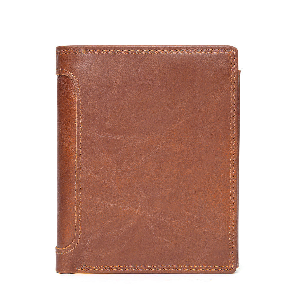 Genuine Leather Bifold RFID Wallet With Flip ID