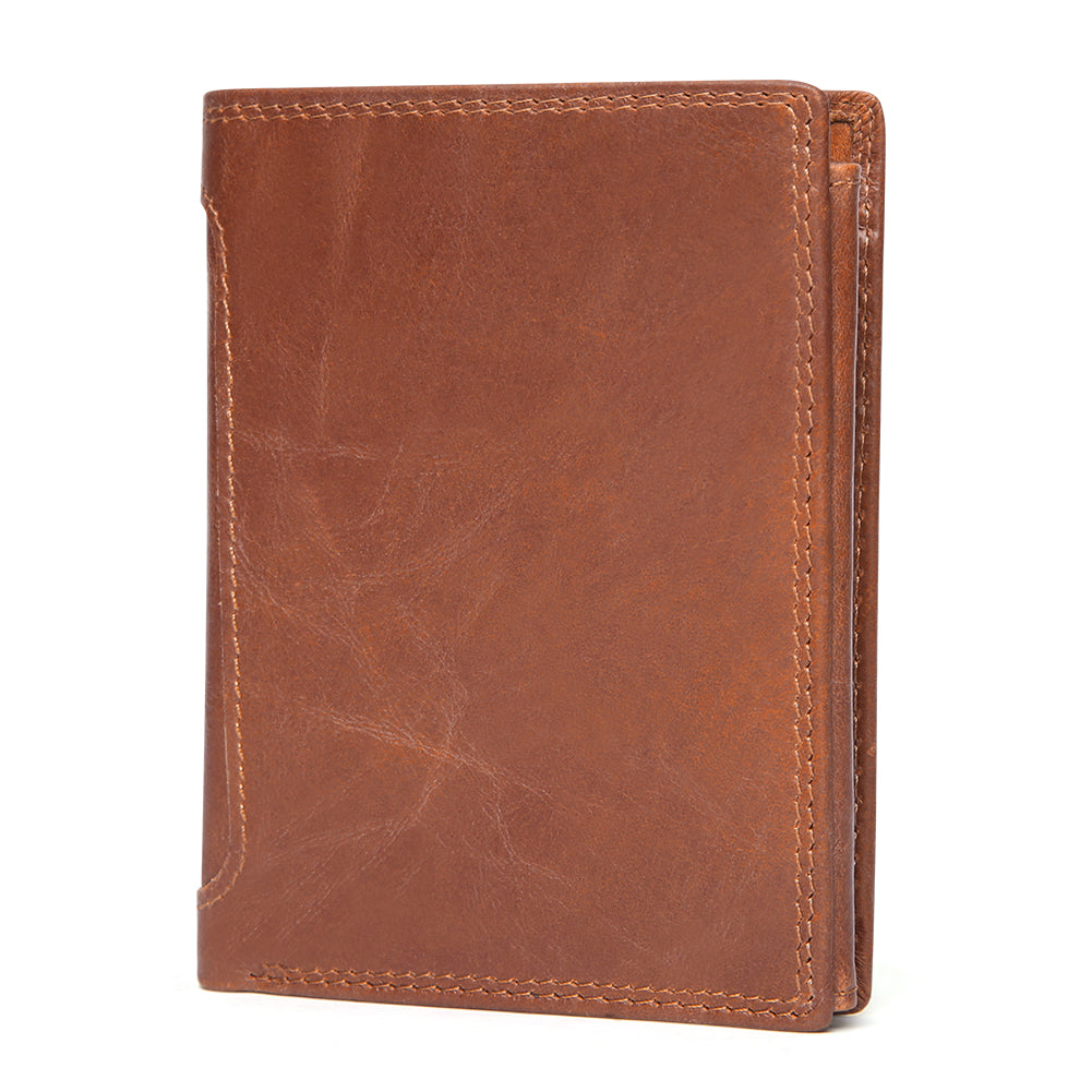 Genuine Leather Bifold RFID Wallet With Flip ID