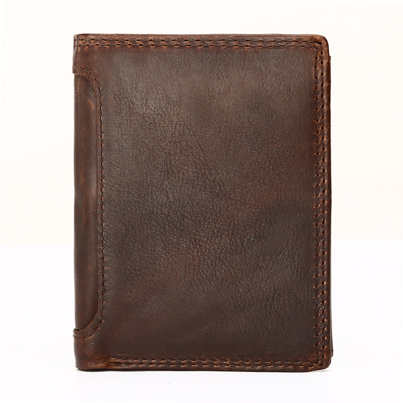 Genuine Leather Bifold RFID Wallet With Flip ID