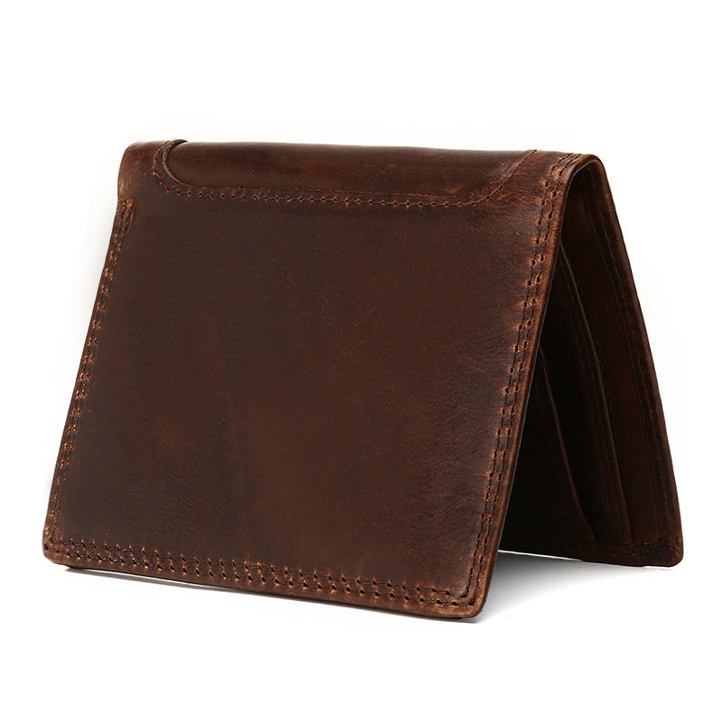 Genuine Leather Bifold RFID Wallet With Flip ID