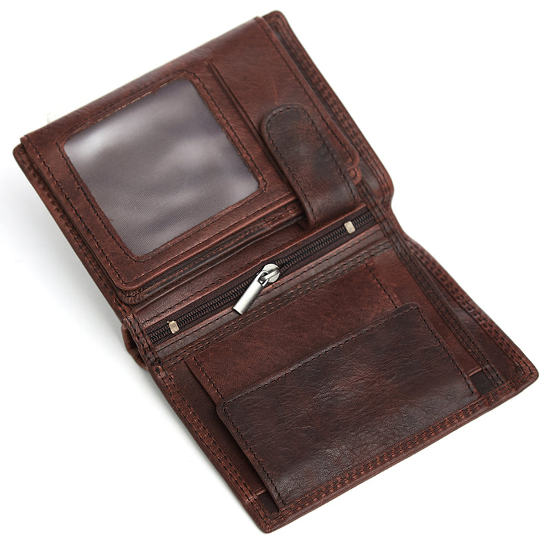 Genuine Leather Bifold RFID Wallet With Flip ID