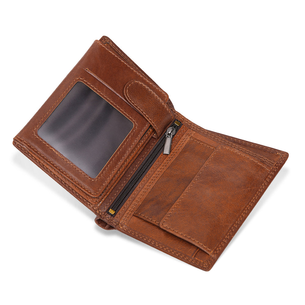 Genuine Leather Bifold RFID Wallet With Flip ID