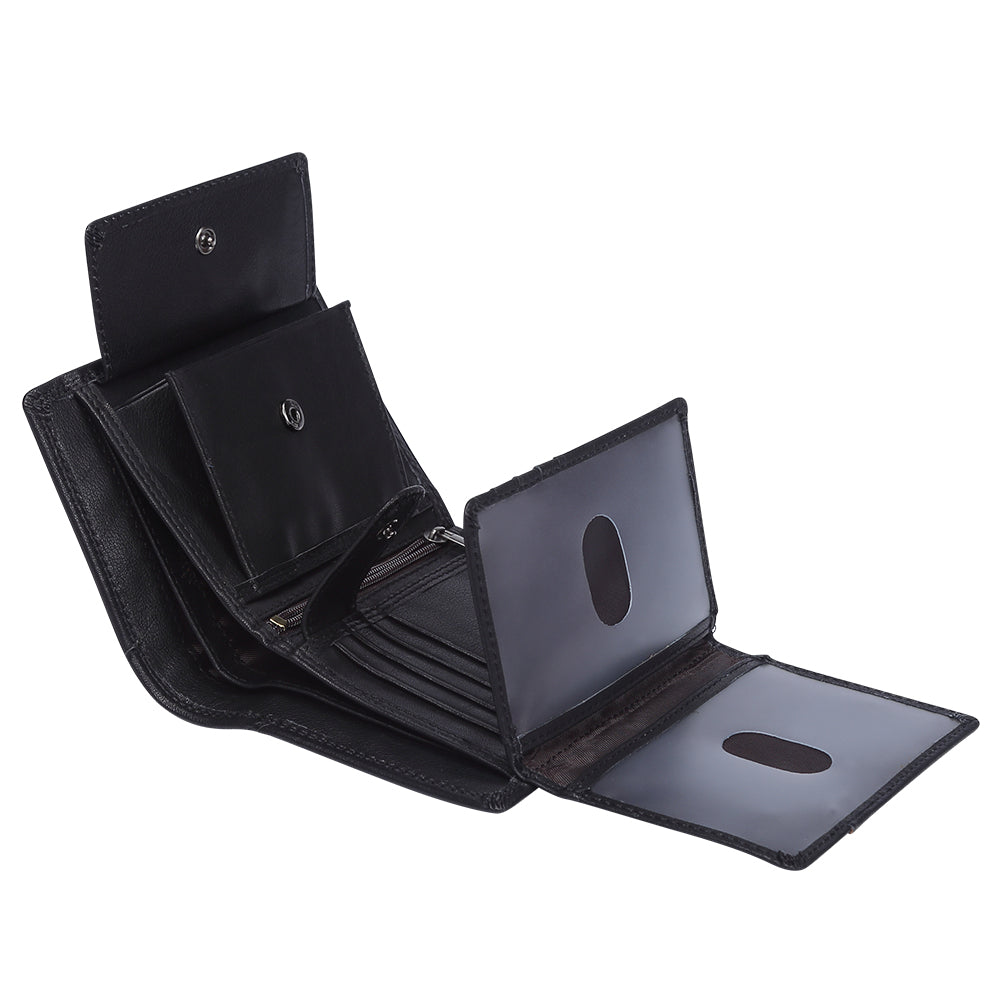 Genuine Leather Bifold RFID Wallet With Flip ID