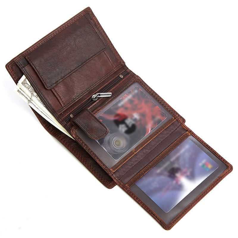 Genuine Leather Bifold RFID Wallet With Flip ID