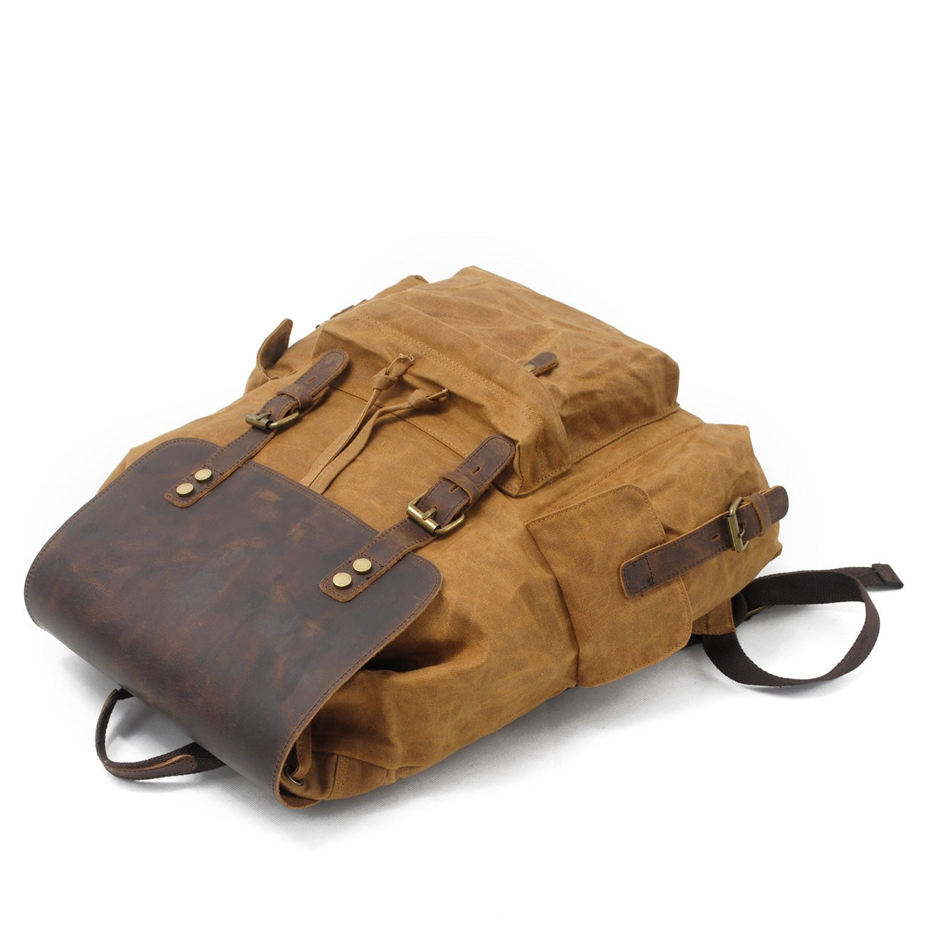 Vintage Leather Canvas Laptop Backpack 20L