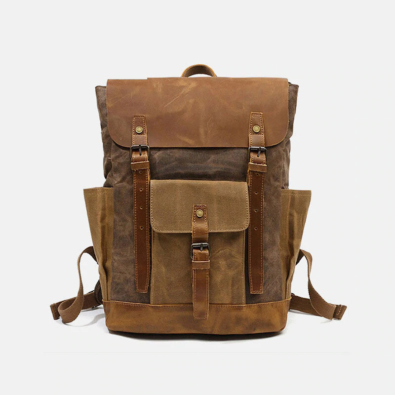 backpack waxed canvas laptop Canvas Backpack - Canvas Leather Laptop Backpack 18L - Genuine Leather, Waxed Canvas, Carry-on, With Laptop Compartment