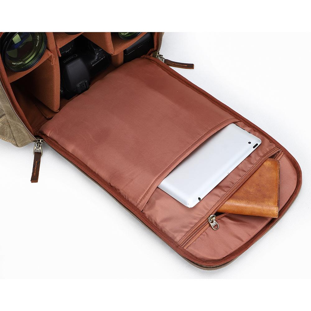 Waxed Canvas Leather Camera Backpack