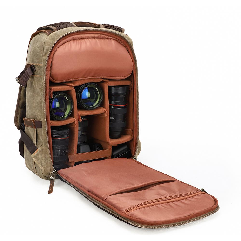 Waxed Canvas Leather Camera Backpack