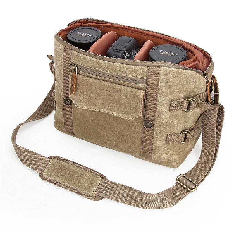 Canvas Leather DSLR Camera Messenger Bag 19L