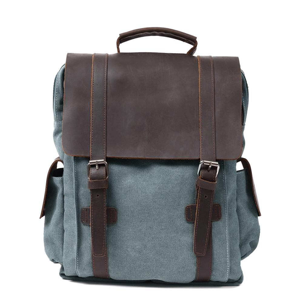 canvas leather backpack small Canvas Backpack - Vintage Canvas Leather School Backpack 16L