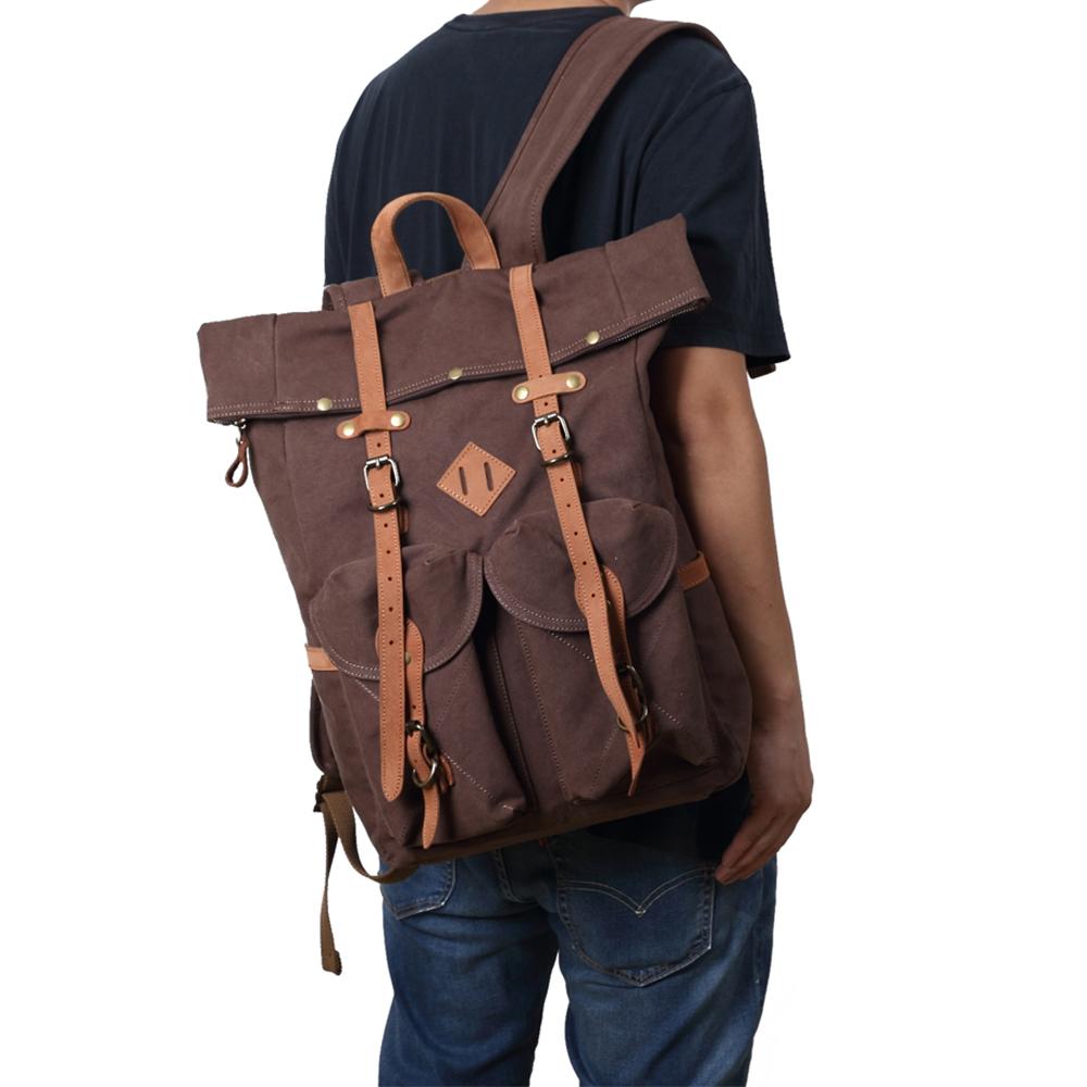 Vintage Canvas Roll Top Laptop Backpack