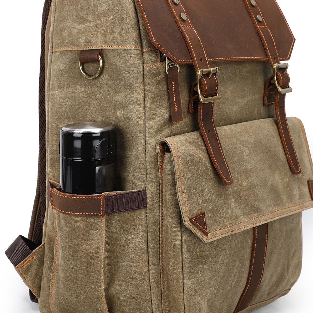 Waxed Canvas Leather Camera Backpack