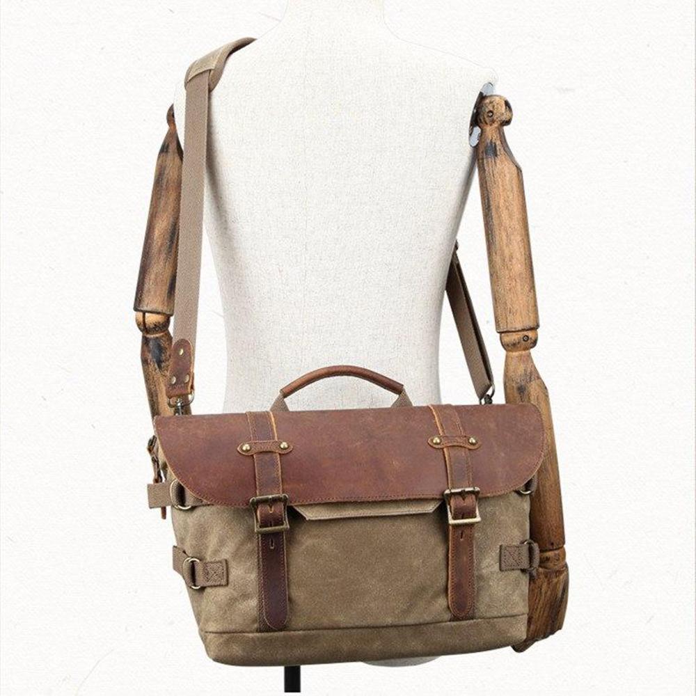 Canvas Leather DSLR Camera Messenger Bag 19L