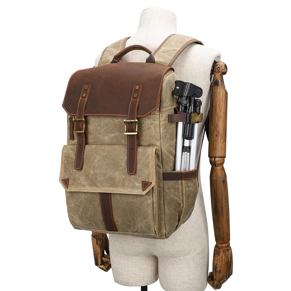 Waxed Canvas Leather Camera Backpack