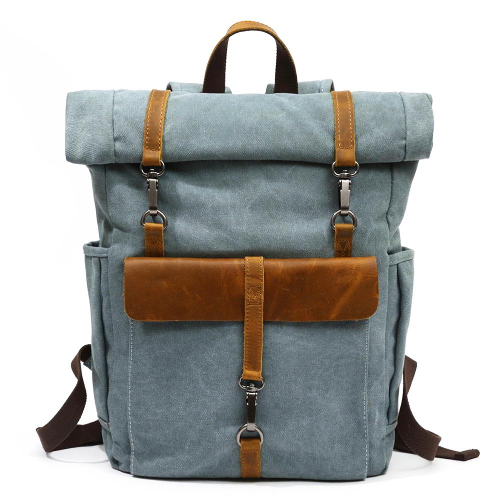 Roll Top Backpack - Canvas Leather Roll Top Backpack 16L