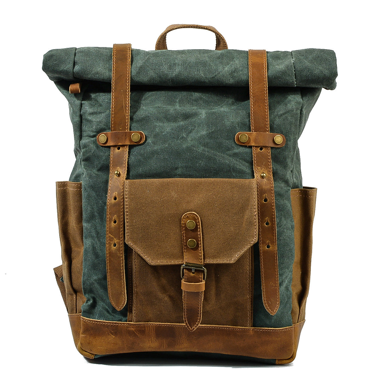 Vintage Canvas & Leather 20 Liter Travel Backpack, Lake Green