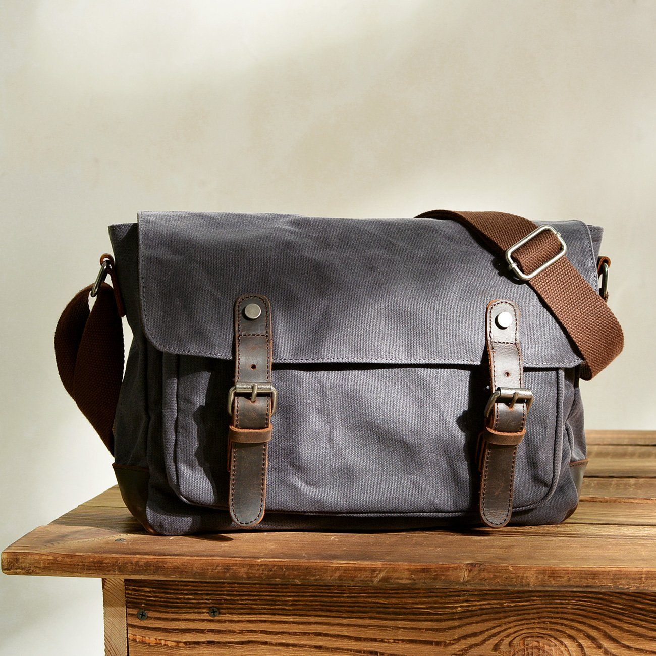 Waxed Canvas Messenger Crossbody Bag 12L