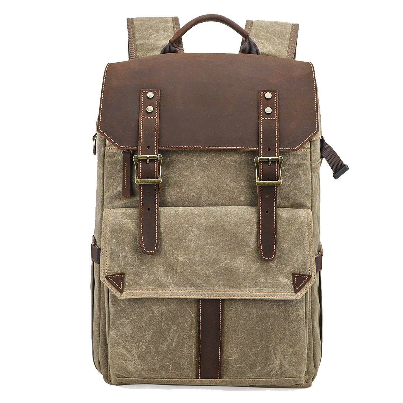 Waxed Canvas Leather Camera Backpack