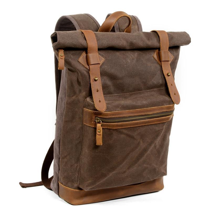 Vintage Canvas Leather Roll Top Backpack