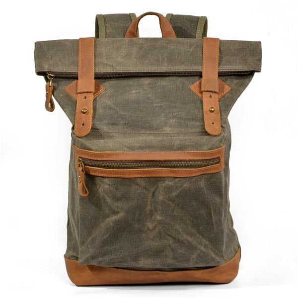 Vintage Canvas Leather Roll Top Backpack