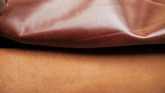 Close-up of glossy crazy horse leather in reddish brown