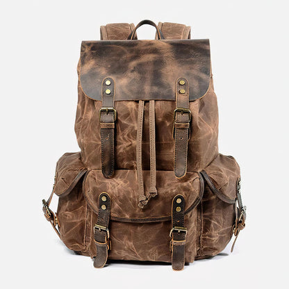 american crew canvas leather strap backpack Canvas Backpack - Canvas Leather Backpack Rucksack 22L - Genuine Leather, Waxed Canvas, Large Capacity, With Laptop Compartment
