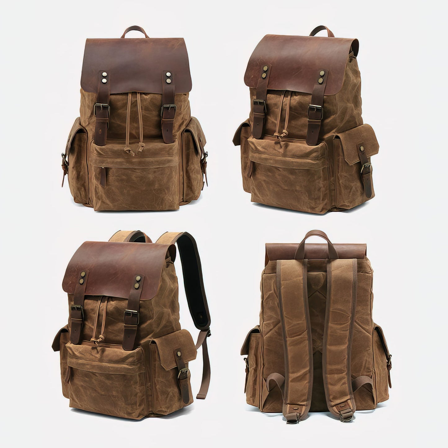 Large Waxed Canvas Leather Backpack