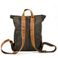 Vintage Leather Canvas Roll Top Backpack 18L