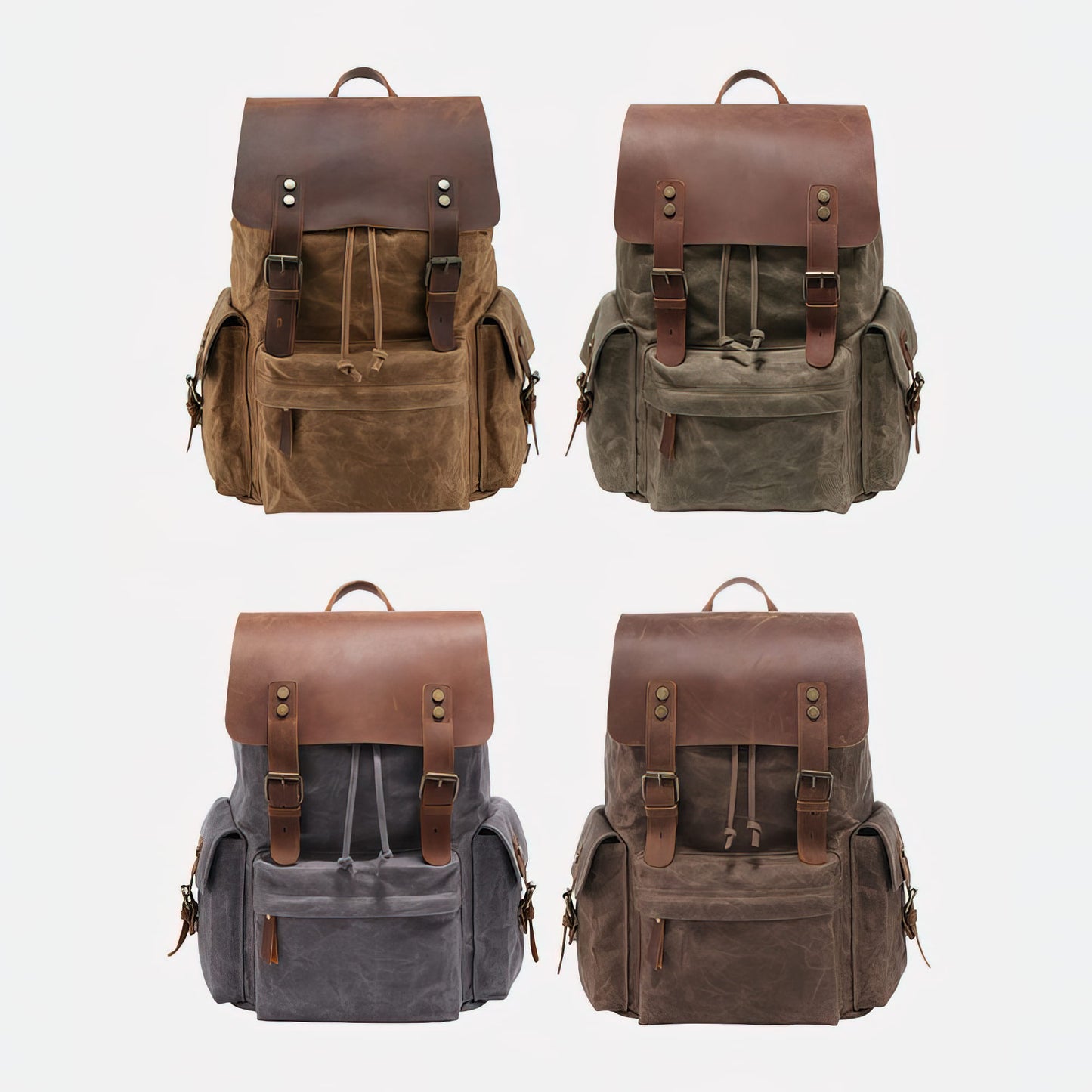 Large Waxed Canvas Leather Backpack