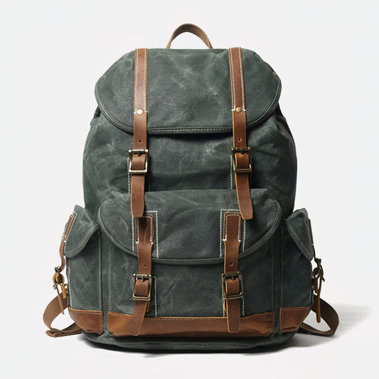 Waxed Canvas Leather Backpack With Roll Up Top Unisex Waterproof Canva –  ROCKCOWLEATHERSTUDIO