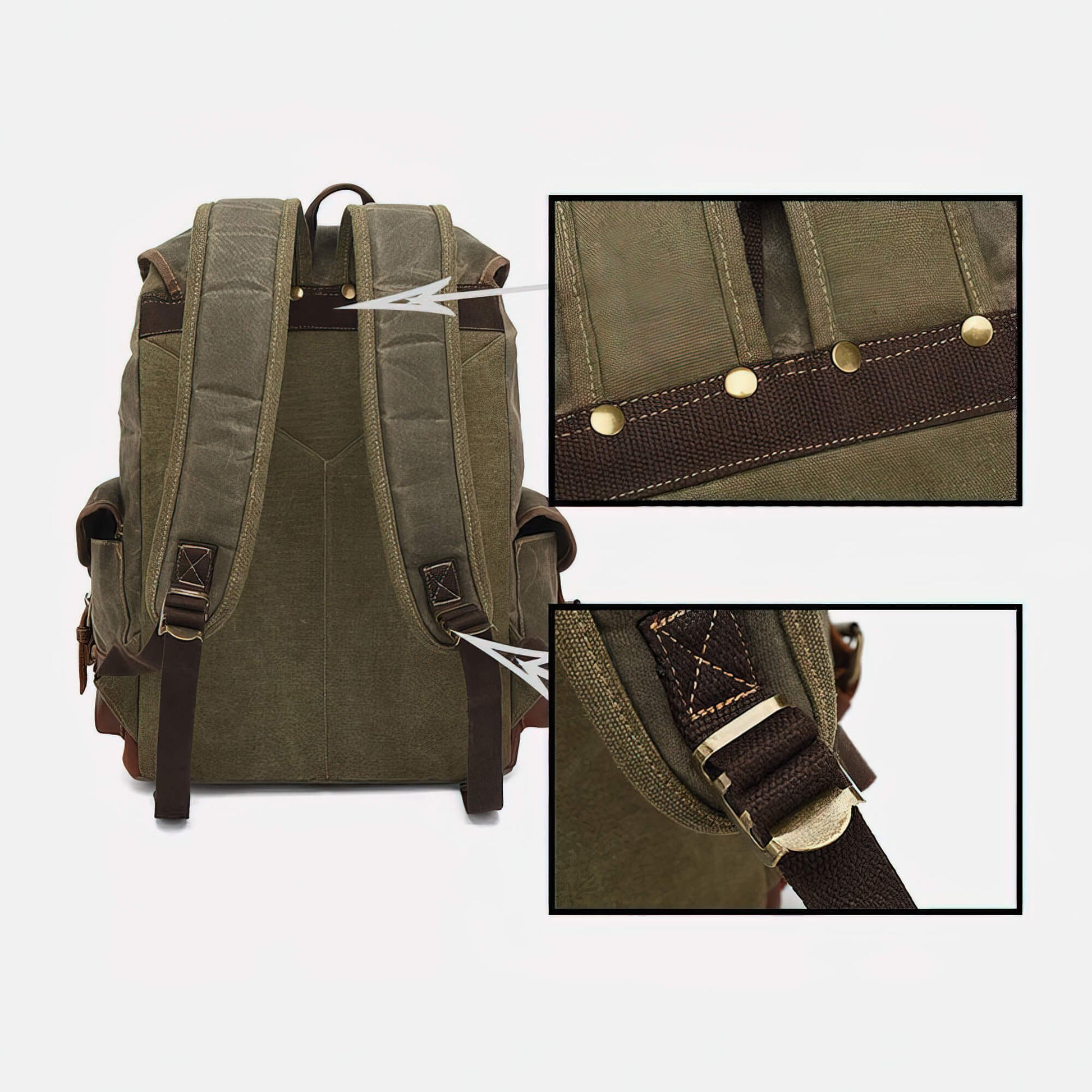 black canvas leather trekker backpack Waxed Canvas Backpack Rucksack 30L - Large Capacity, Genuine Leather, Waterproof, Anti-theft