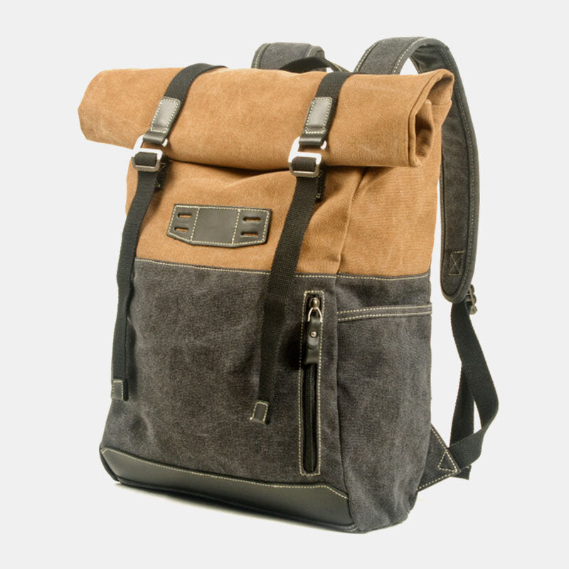 PaCanva Excursion - Vintage Roll Top Canvas Hiking Backpack