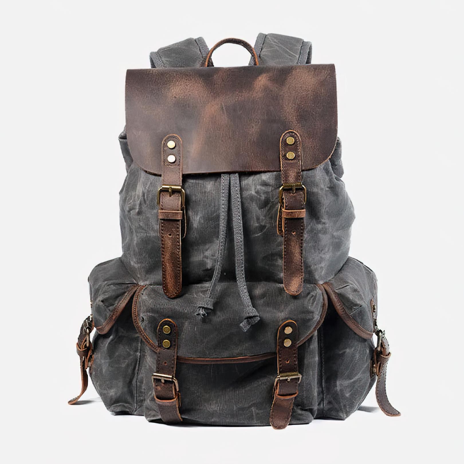Canvas Backpack - Canvas Leather Backpack Rucksack 22L - Genuine Leather, Waxed Canvas, Large Capacity, With Laptop Compartment