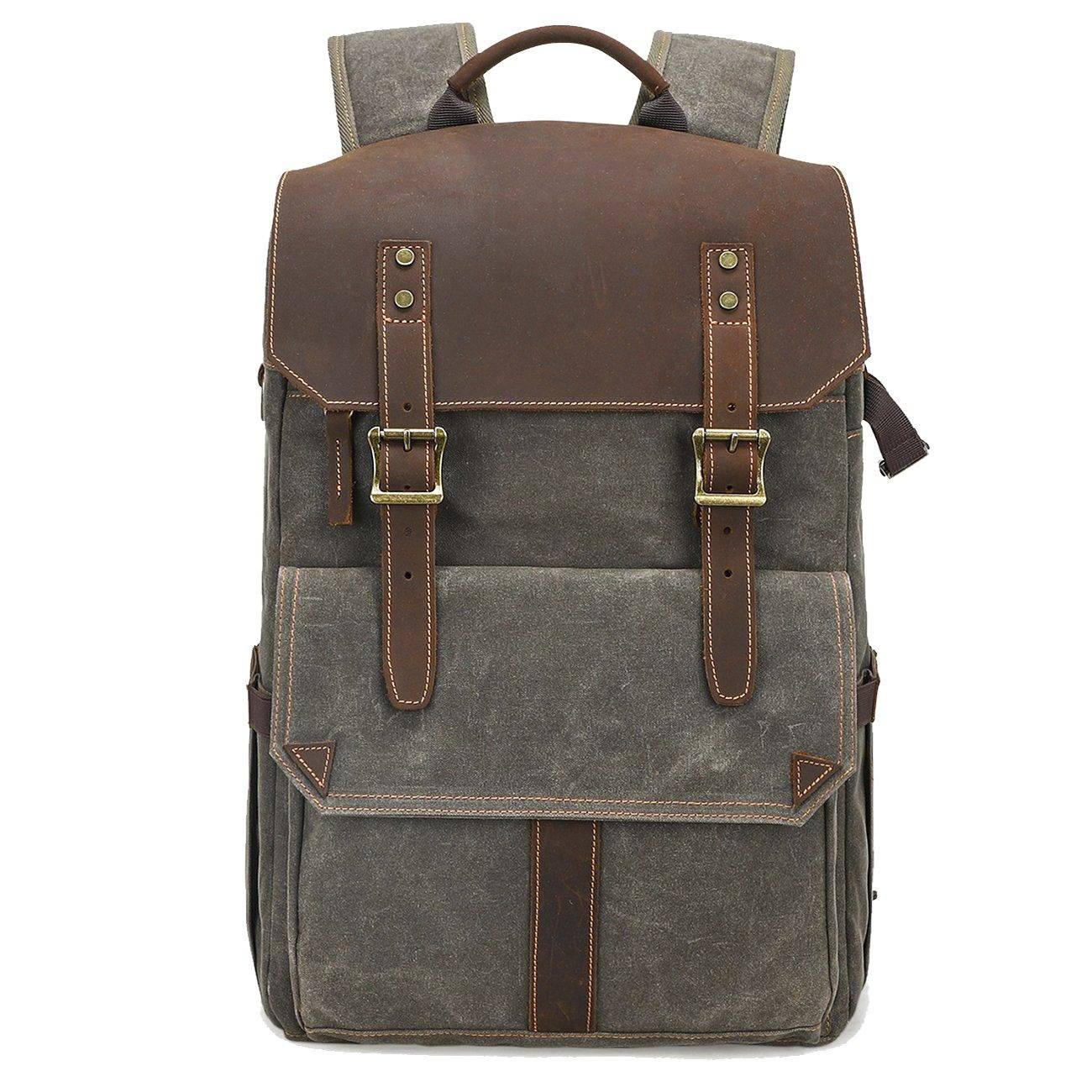 Waxed Canvas Leather Camera Backpack