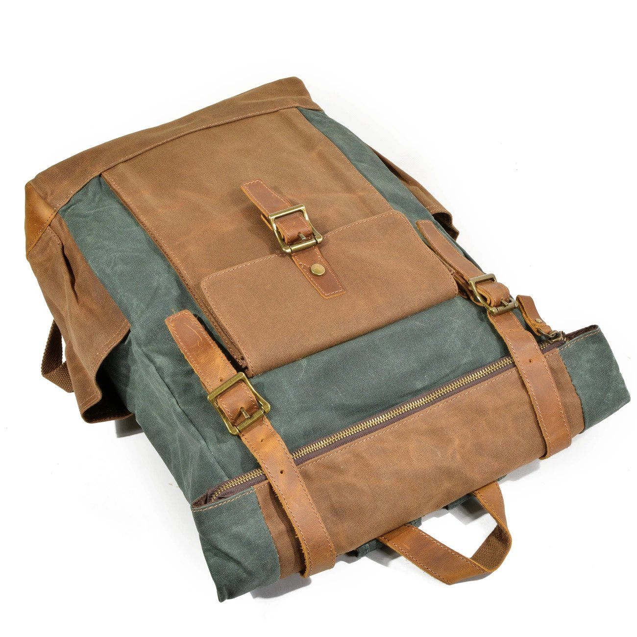 Vintage Roll Top Waxed Canvas Backpack