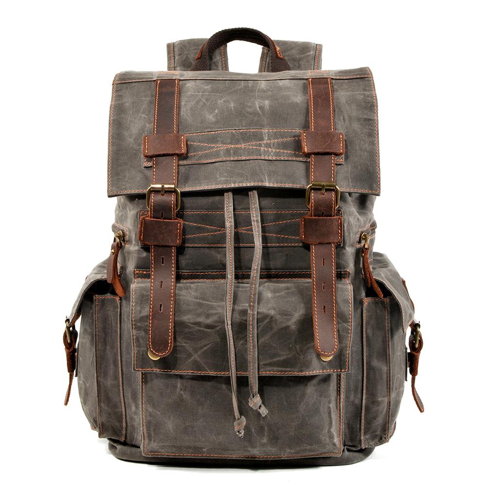 canvas leather bushcraft backpack Waxed Canvas Leather Bushcraft Backpack Rucksack 20L - Large Capacity, Waterproof, With Laptop Compartment