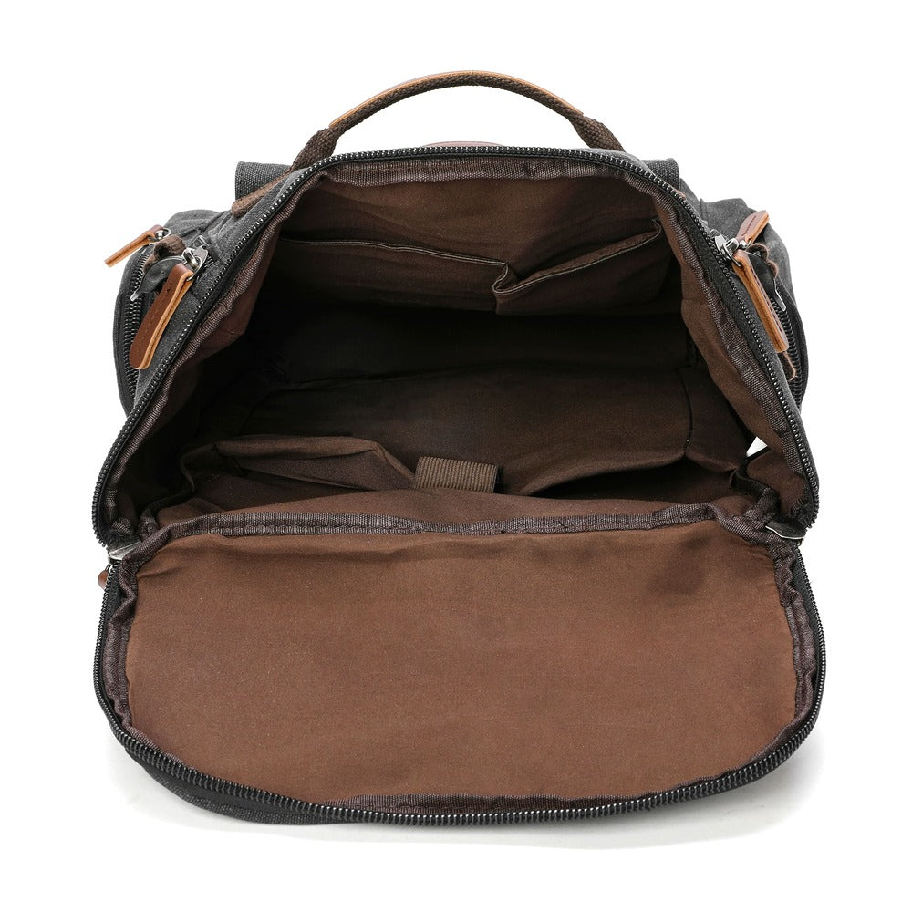 cognac leather canvas caravan backpack High Capacity Canvas Travel Backpack 23L - Front Pocket, Lightweight, With Laptop Compartment - Travel, School